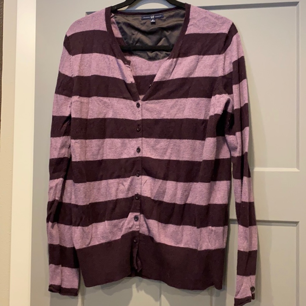 Gap XL Striped Lavender and Purple (Eggplant?) Cardigan